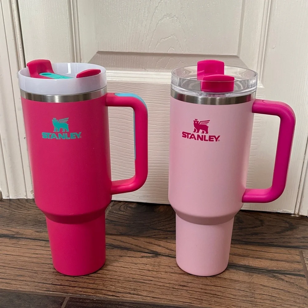 Stanley Pink & Light Pink Travel Mugs with Hot Pink Handles 40 oz. - Picture 1 of 5